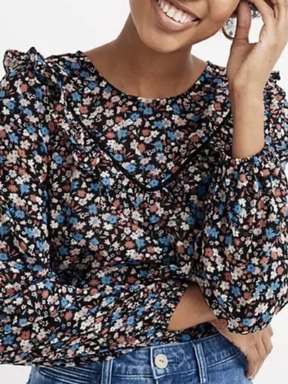Madewell Ruffle Yoke Floral Ruffle Women's Top Size L
